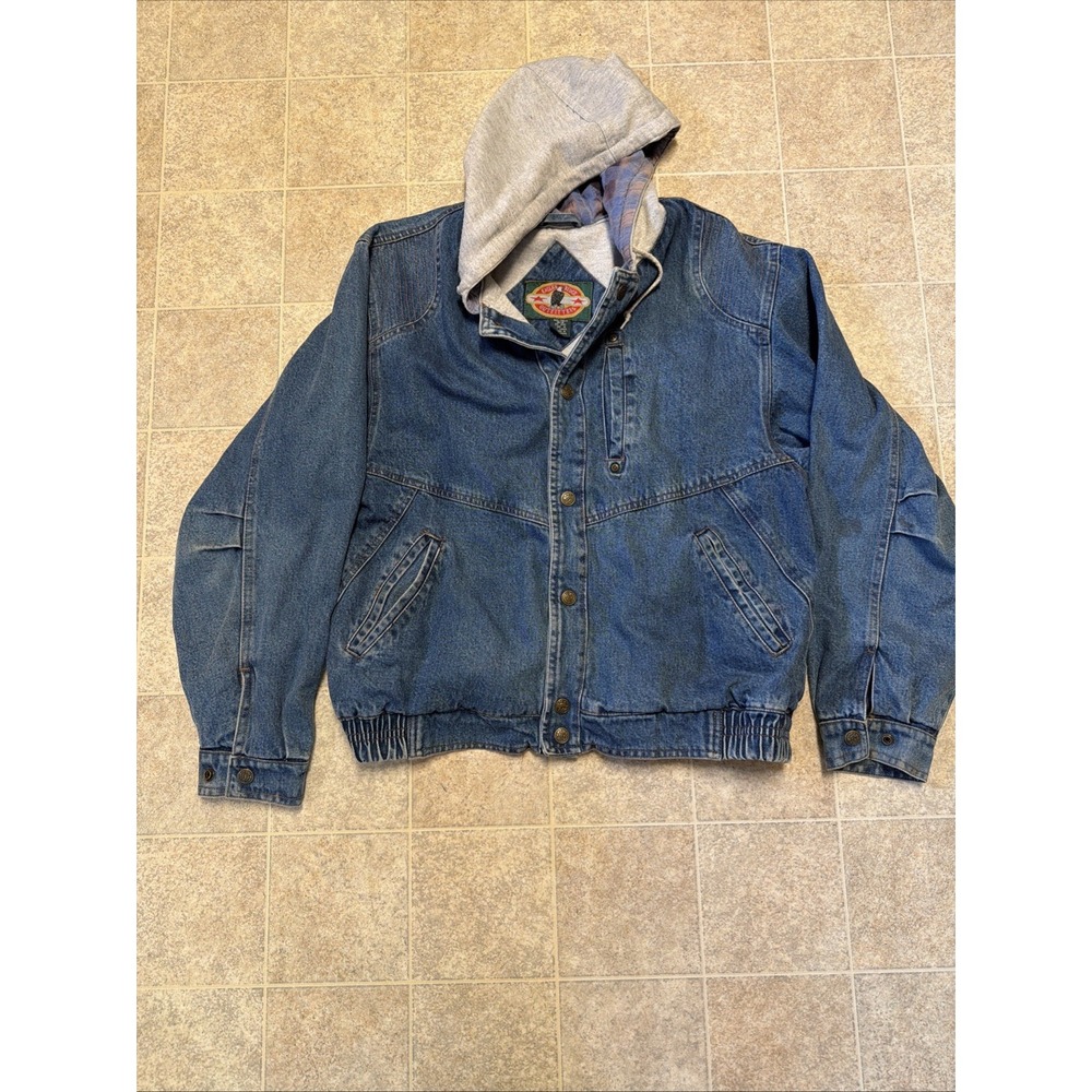 Vintage 90s Streetwear Mens Medium Distressed Heavy Denim Cafe Bomber Jacket